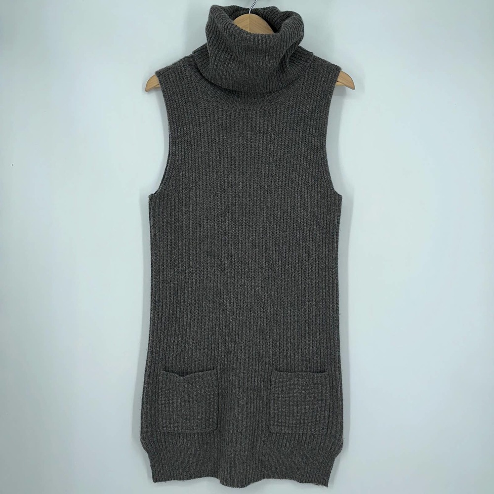 Ralph Lauren Cashmere and Wool Turtleneck Tunic Sleeveless Sweater Dress, Gray